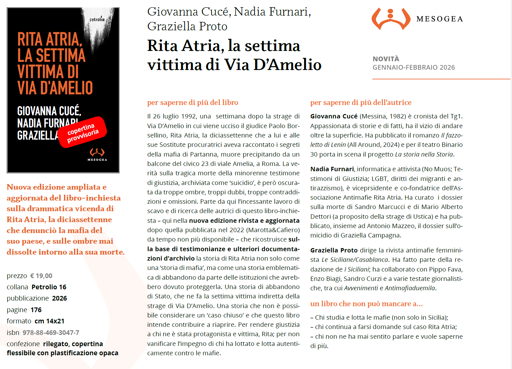 Rita Atria, la settima vittima di Via D'Amelio - Edizioni MESOGEA